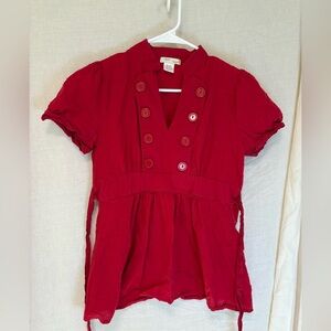 Most Brand Womens M Red Blouse Top Button Front Tie Back Shirt Textured V Neck